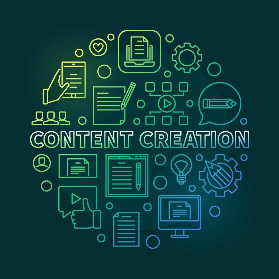 content creation round colored linear illustration vector